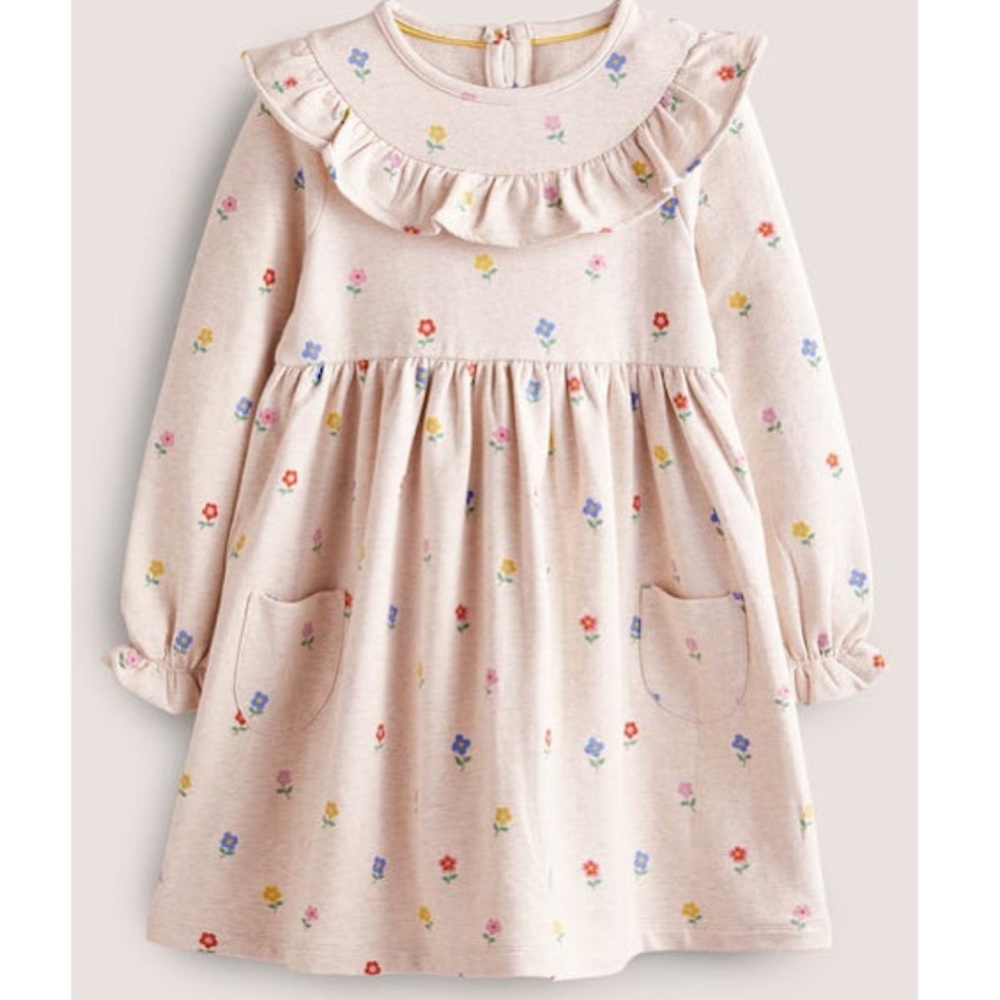Mini Boden Jersey yoke dress in oatmeal